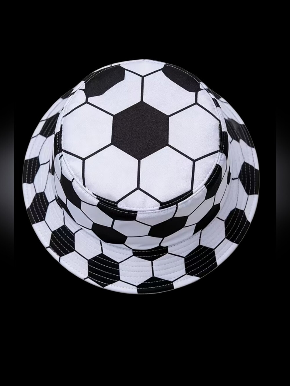 Black & White Soccer Ball Pattern Reversible Bucket Hat Unisex 22"/23" - Picture 3 of 7